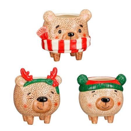 Funny bear Christmas planter, 5 x 5''