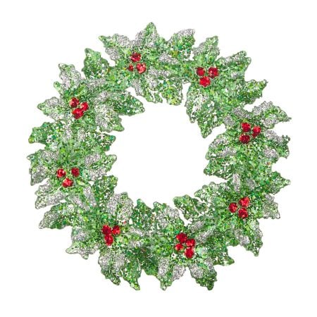 Glittered Christmas wreath ornament, 5''