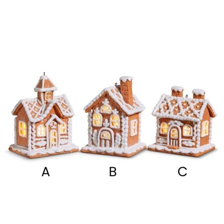 Ornement de Noël maison en pain d'épices illuminée, 4'' - Décors Véronneau