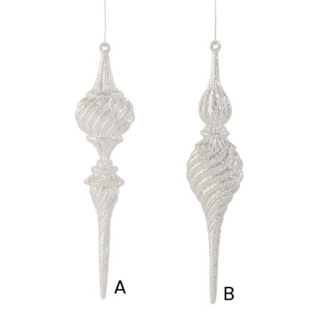 Silver glitter finial Christmas ornament, 7'' - Décors Véronneau