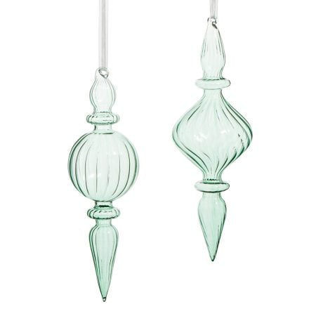 Sage green glass Christmas finial ornament, 9''