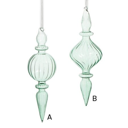 Sage green glass Christmas finial ornament, 9'' - Décors Véronneau