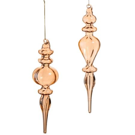 Clear amber glass finial Christmas ornament, 7,5''