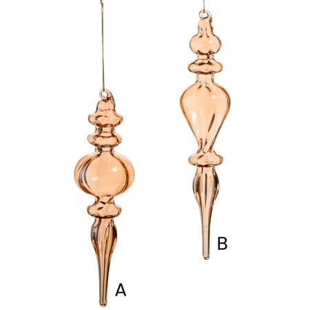 Clear amber glass finial Christmas ornament, 7,5'' - Décors Véronneau