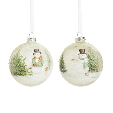 Boule de Noël bonhomme de neige de la forêt en verre, 4''