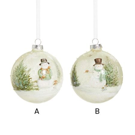 Boule de Noël bonhomme de neige de la forêt en verre, 4'' - Décors Véronneau