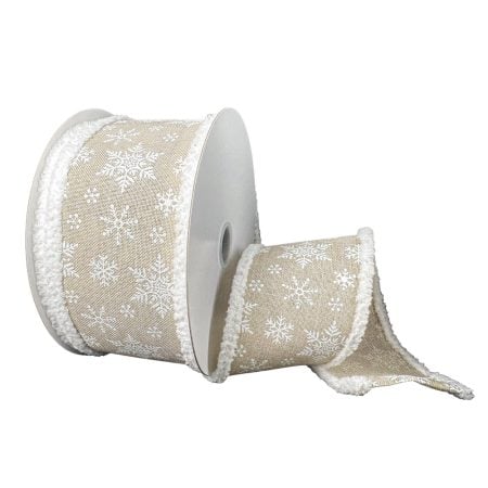 Snowflake linen Christmas wrapping ribbon, 30' x 2,5''
