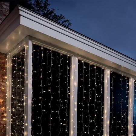 Rideau lumineux de Noël, 300 DELs, fil clair, blanc chaud, 10 x 5'
