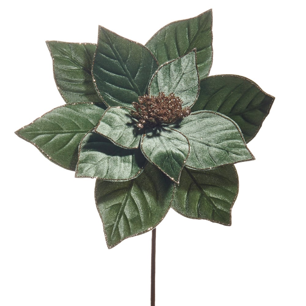 Fleur de Noël poinsettia vert géant en velours - Décors Véronneau