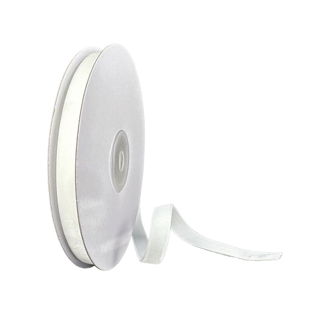 Ruban de Noël mince blanc tressé en velours, 30' x 0,5'' - Décors Véronneau