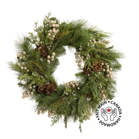 Couronne de Noël décorée de baies champagne