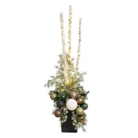 Decorated outdoor Christmas birch arrangement