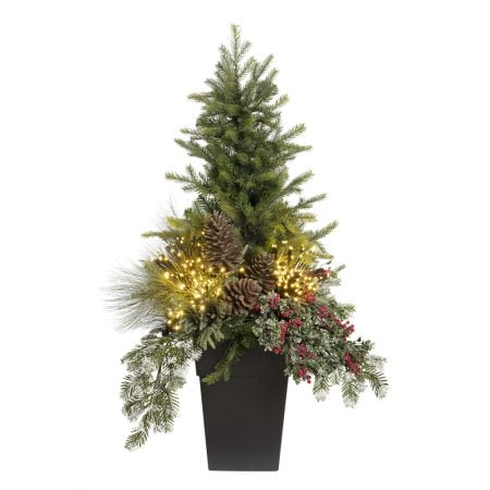 Berry illuminated outdoor Christmas arrangement