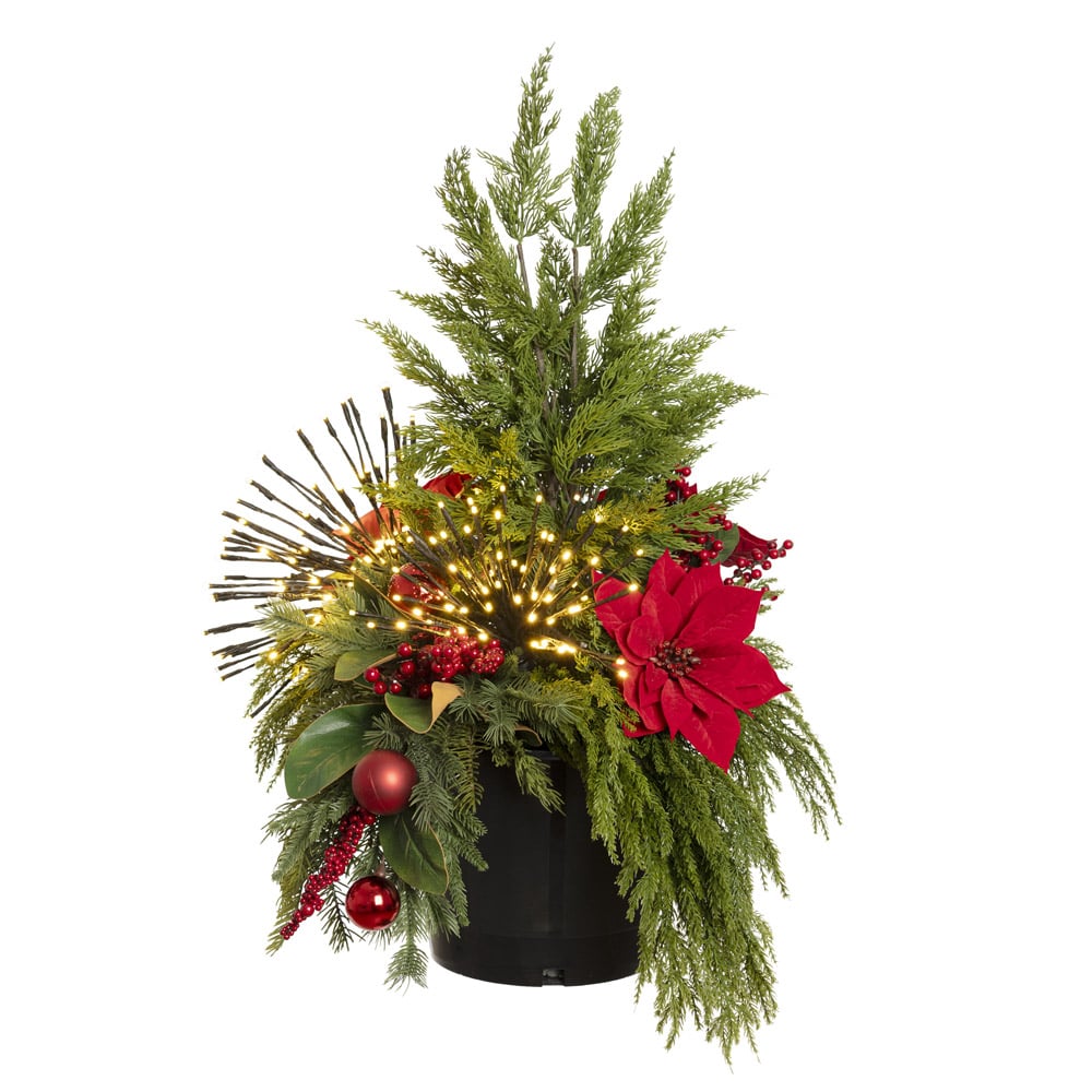 Composition florale de Noël extérieure rouge - Décors Véronneau