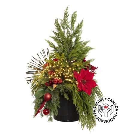 Composition florale de Noël extérieure rouge