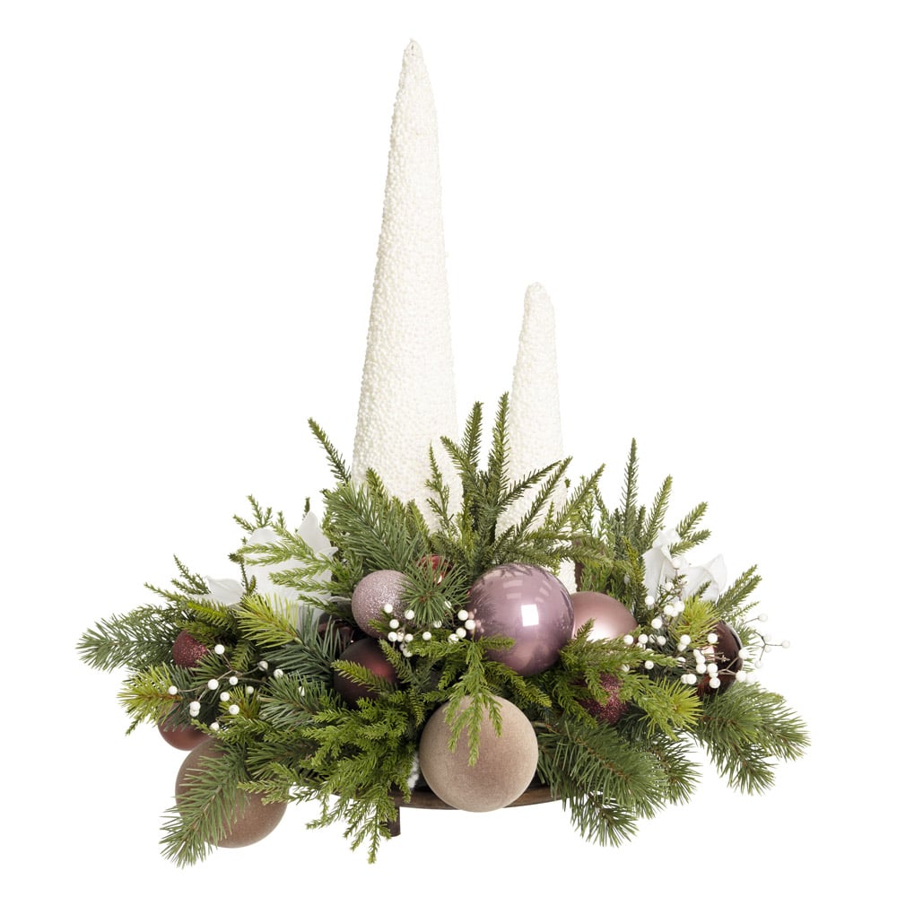 Décoration de table de Noël rose avec sapins blancs - Décors Véronneau