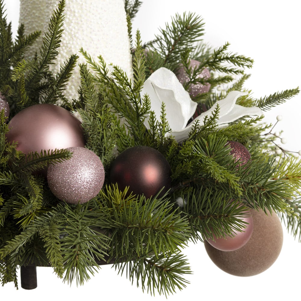 Décoration de table de Noël rose avec sapins blancs - Décors Véronneau