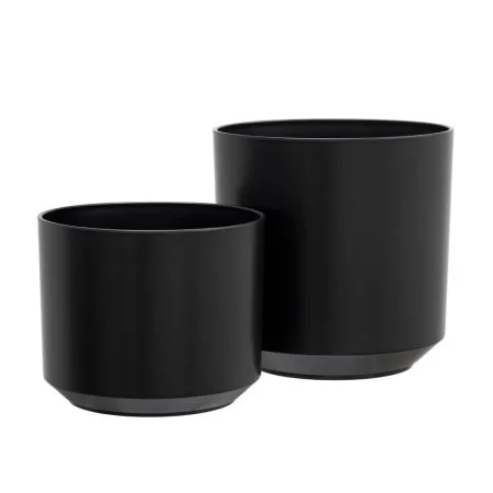 Rounded plastic black outdoor planter