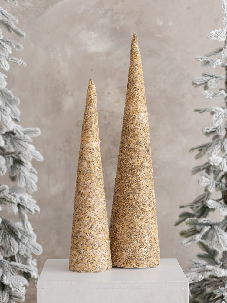 Cone Christmas trees with gold glitters - Décors Véronneau