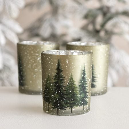 Petit bougeoir en verre à motif de sapins, 3'' - Décors Véronneau