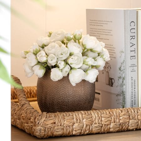 Artificial small white rose bouquet, 11'' - Décors Véronneau