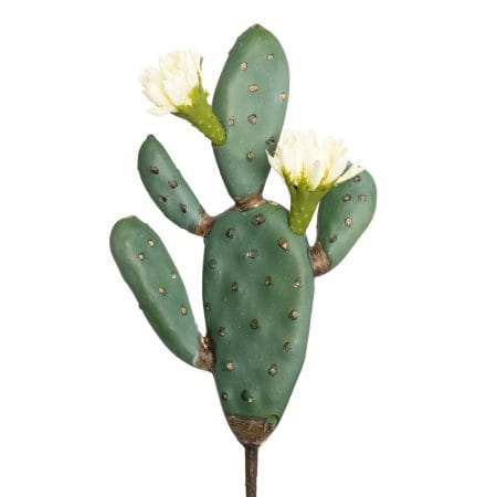 Artificial flowering green-grey cactus pick, 14''