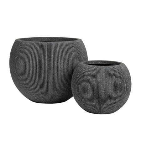 Pot à fleurs rond strié noir en polypropylène