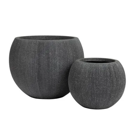 Black ribbed round polypropylene flower pot
