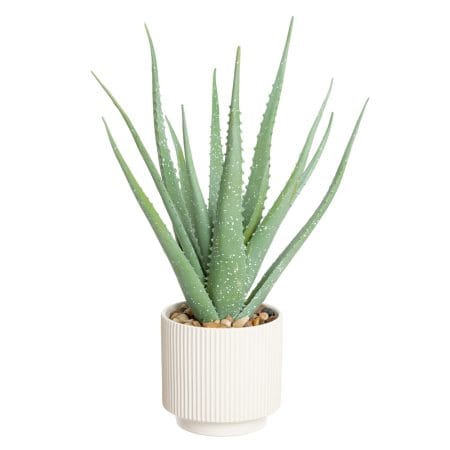 Artificial aloe plant in a white ceramic planter, 17,5''
