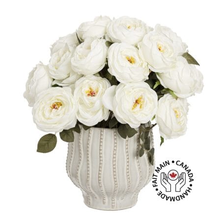 Arrangement floral de roses anglaises crème artificielles en pot