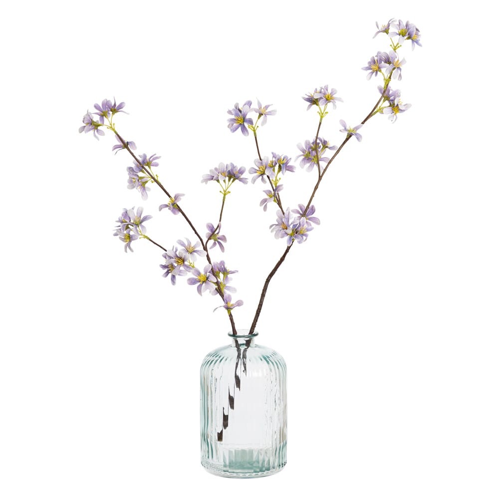 Branche de fleurs mauves artificielles en vase de verre - Décors Véronneau