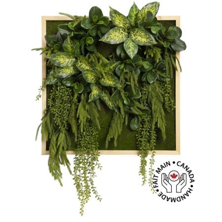 Grand mur végétal artificiel de feuillage vert mixte, 24 x 24''