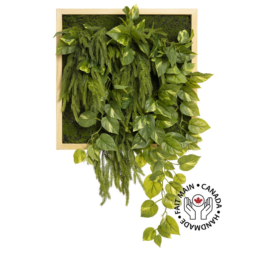 Petit mur végétal artificiel de feuillage vert mixte, 18 x 18'' - Décors Véronneau