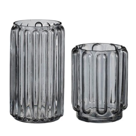 Ribbed grey glass flower vase