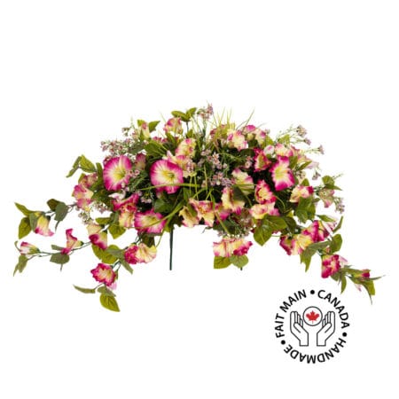 Couvre-épitaphe artificiel de pétunia rose et jaune