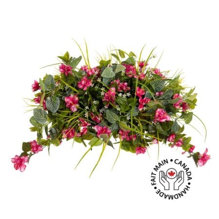 Couvre-épitaphe artificiel d'azalée rose pâle et fittonia