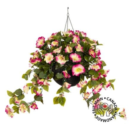 Jardinière suspendue de pétunia en pot noir, 24 x 16''