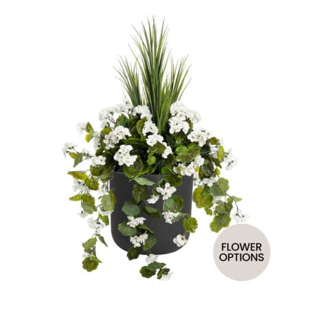 Artificial DIY outdoor planter kit in a rounded black pot