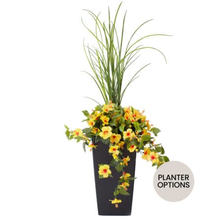 Artificial yellow hibiscus outdoor flower arrangement