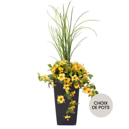 Jardinière extérieure d'hibiscus jaune artificiel