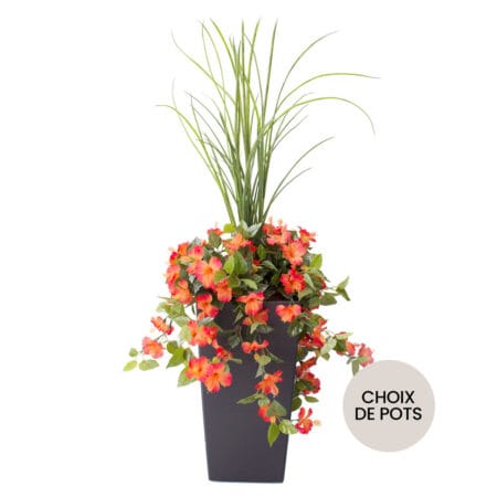 Jardinière extérieure d'hibiscus orange artificiel