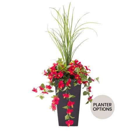 Artificial red hibiscus outdoor flower arrangement