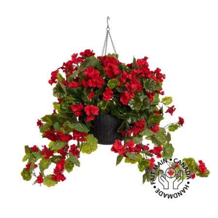 Jardinière suspendue de géranium rouge en pot noir, 24 x 16''