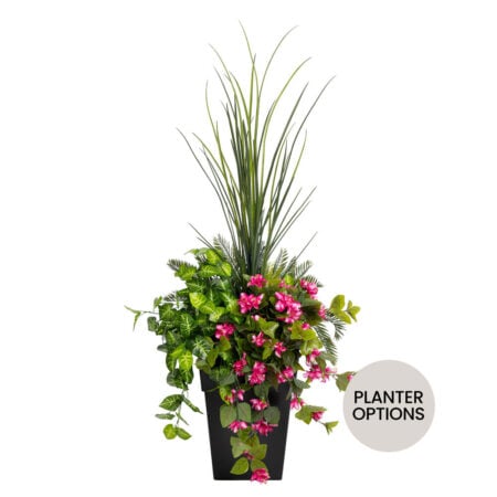 Artificial light pink azalea and greenery planter