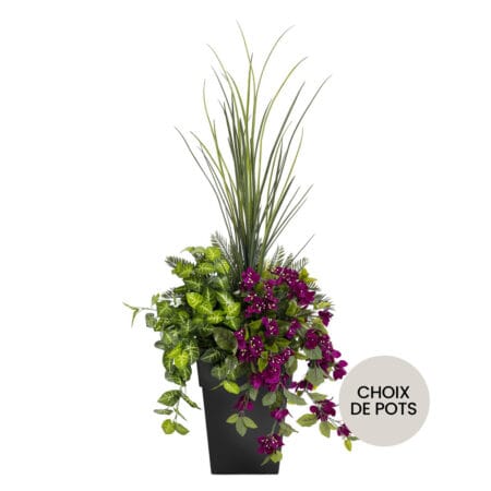 Jardinière extérieure de bougainvillier mauve artificiel et verdure