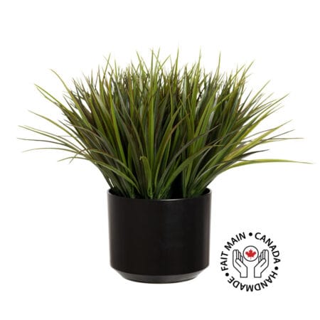 Herbes artificielles extérieures en pot noir, 14''
