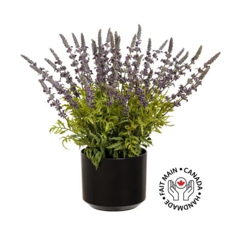 Lavande mauve artificielle extérieure en pot noir, 18''