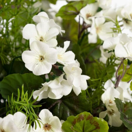 Arrangement extérieur de géranium blanc et herbes en pot noir, 19'' - Décors Véronneau
