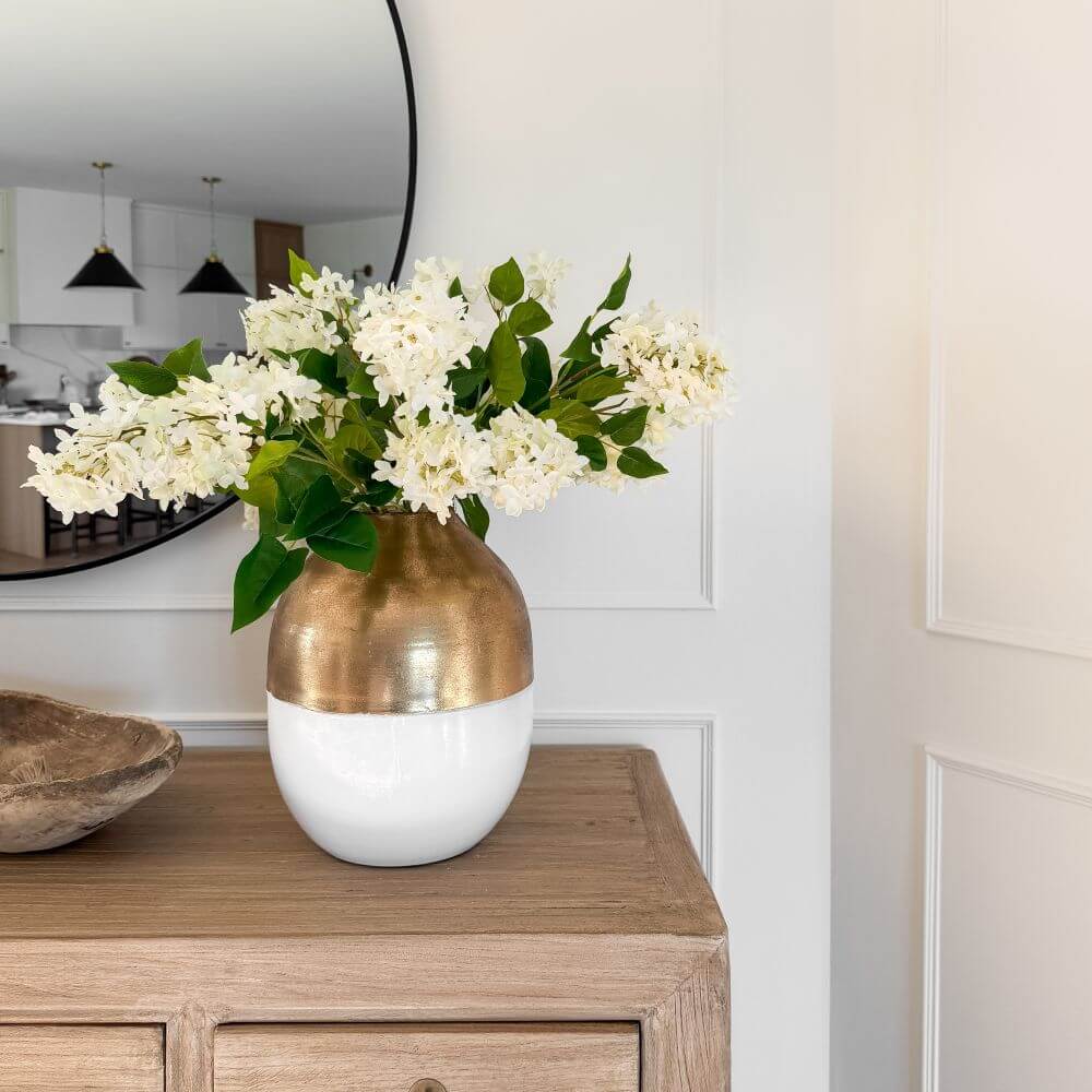 Bouquet de fleurs artificielles hydrangea crème réalistes en vase - Décors Véronneau