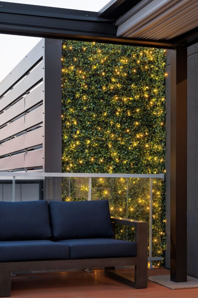 Trellis de haie de buis artificiel avec lumières - Décors Véronneau